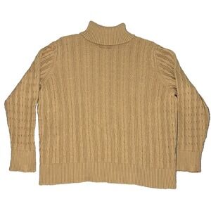 ST JOHNS BAY Mens Tan Cable Knit Turtleneck Sweater 2X Cotton Nylon Fisherman